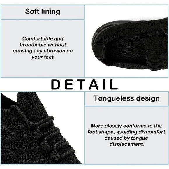 Womens Running Shoes Walking Tennis Sneakers Slip on Gym Workout Black Mesh - Picture 5 of 6